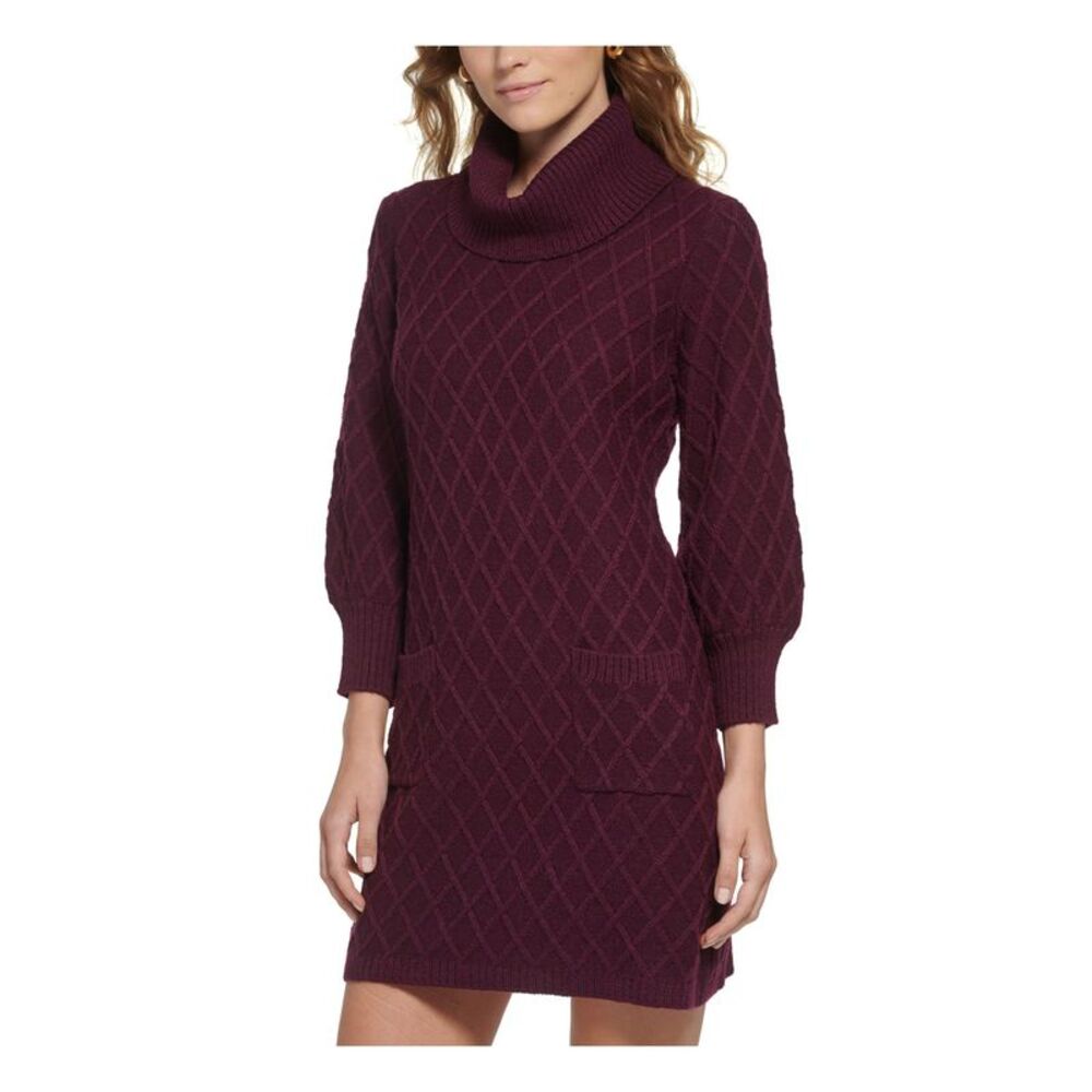 JESSICA HOWARD Womens Burgundy Trim Long Sleeve Cowl Neck Short Sweater Dress XL - Picture 3 of 4